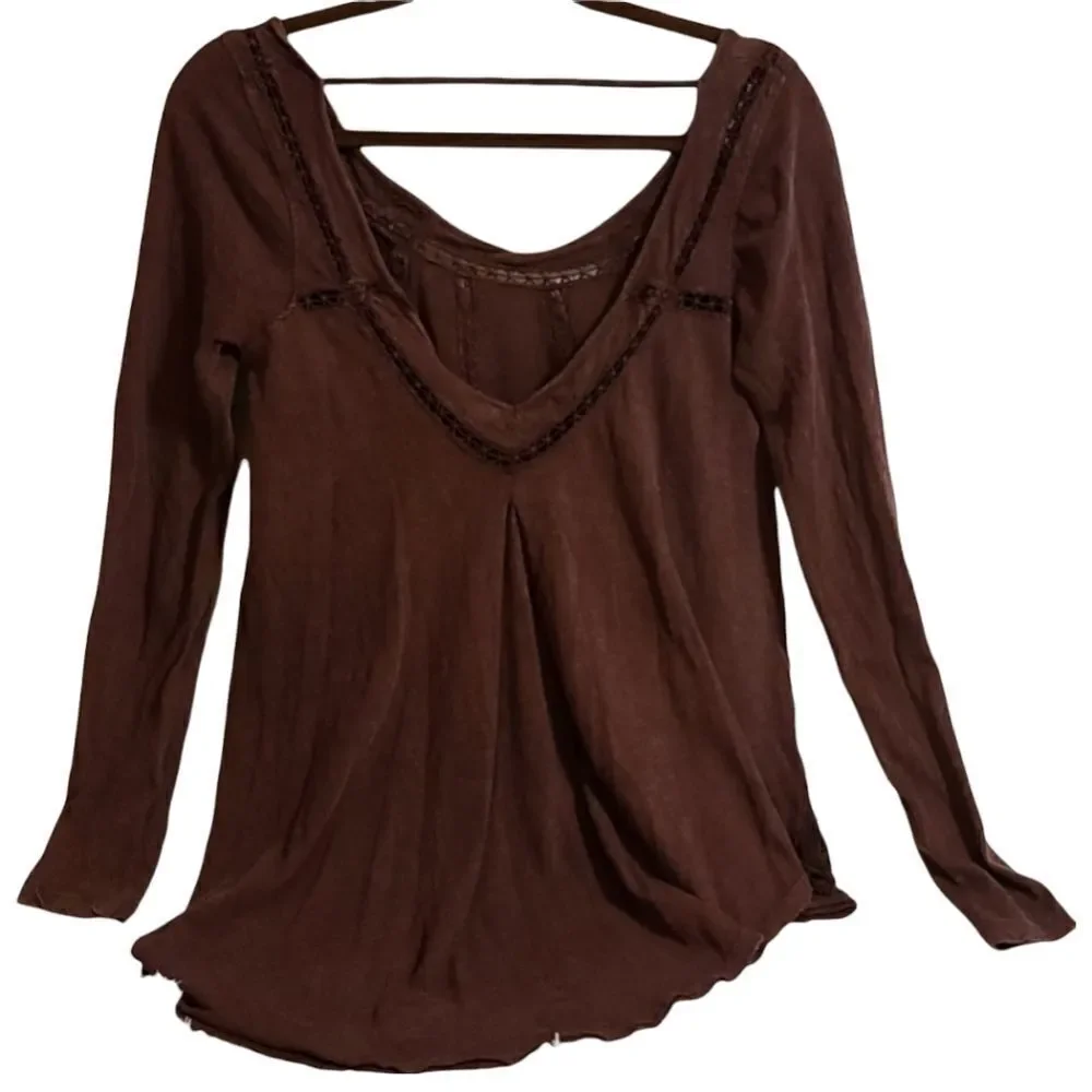 Free People Burgundy Boho Lace Top Small